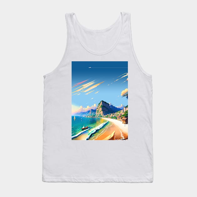 Japan, Okinawa, fishing village on the bay — City Pop art, anime landscape Tank Top by Synthwave1950